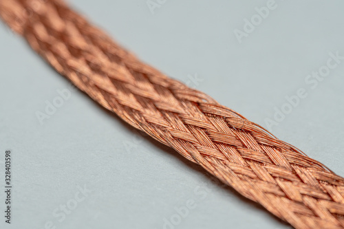Macro Photo of solder wick or desoldering braid that can be used to remove excess solder from printed circuit boards (PCBs)