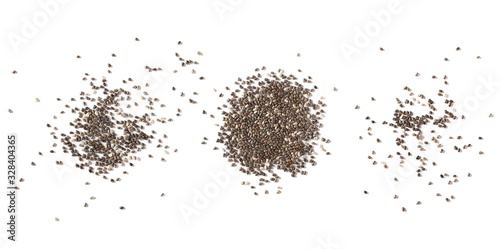 Set chia seeds isolated on white background, top view photo