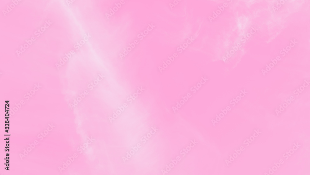 Pink sky background with soft delicate white clouds. Copy space. Romantic 16:9 format background