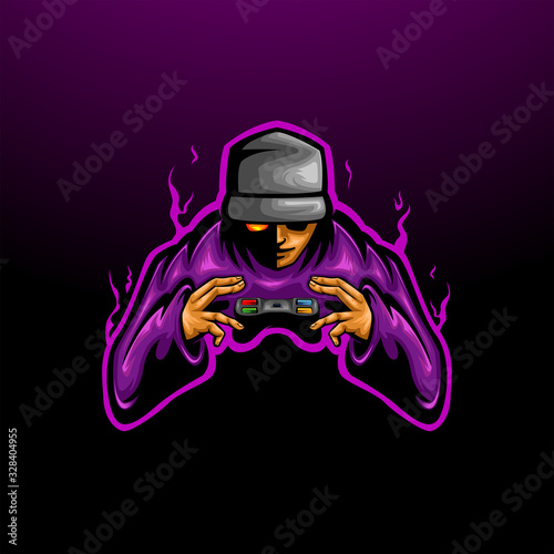 Gamer with a Stick Mascot Logo Vector Icon Illustration