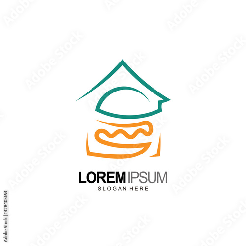  house logo with burger in line concept template