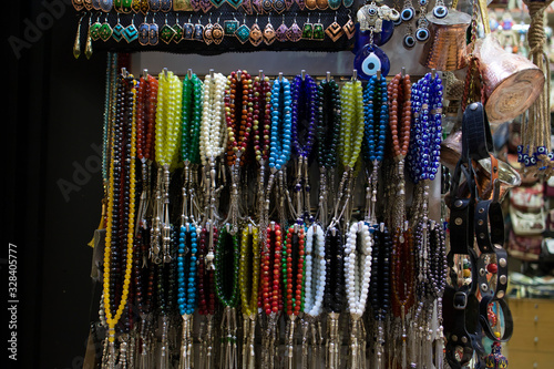 Handmade bead bracelets. Made of stones of different colors.