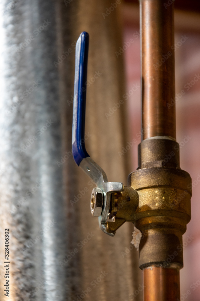 hand operated manual ball valve on copper water pipe hand operated manual ball valve on copper water pipe