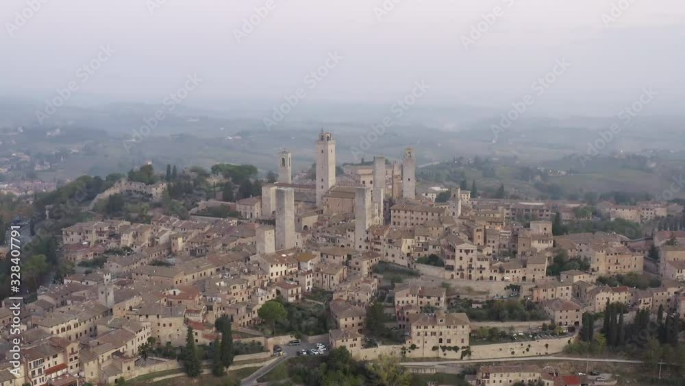 Aerial view of San Gimignano and its medieval old town with the famous towers Aerial view of San Gimignano and its medieval old town with the famous towers