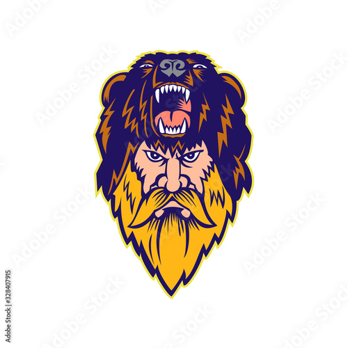 Obraz na plátne Berserker Wearing Bear Head Skin Mascot