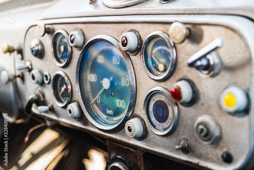 Detail of the dashboard of an old vintage truck. © Joaquin Corbalan