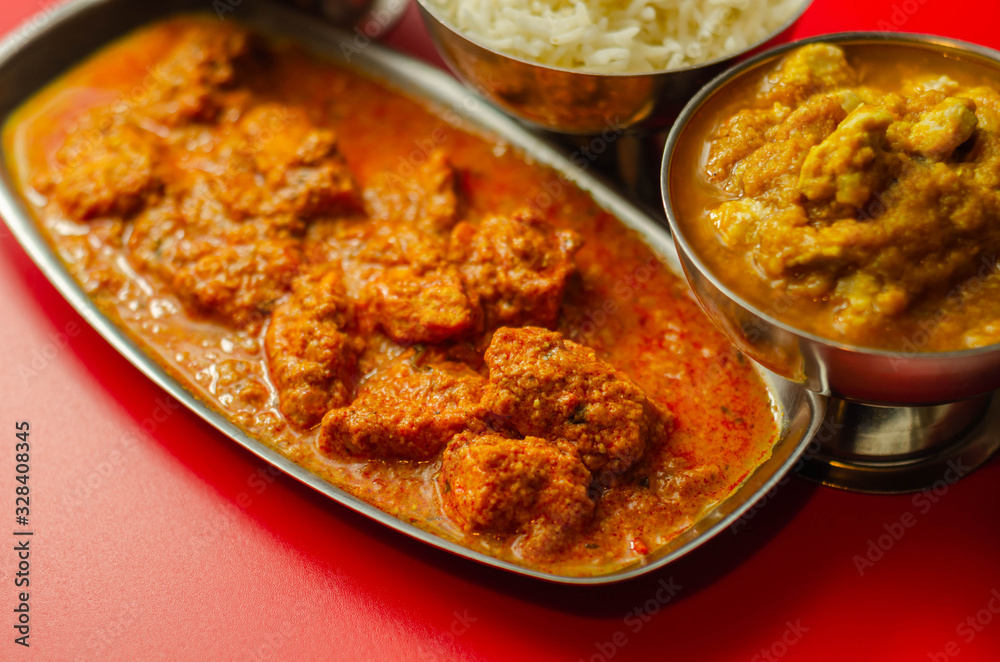 Mild chicken Korma and chicken Tikka Masala with Basmati rice Mild chicken Korma and chicken Tikka Masala with Basmati rice