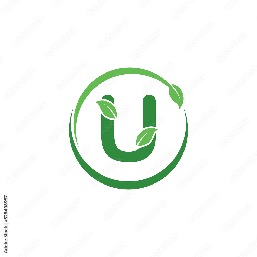 Initial U Letter with Leaf Logo Design Vector Initial U Letter with Leaf Logo Design Vector