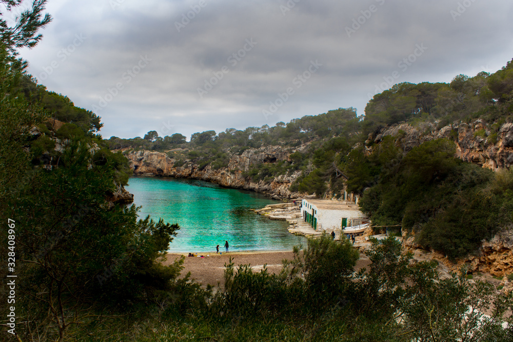 Landscape with mountains, sea and forest in Cala Pi, Mallorca, Spain.