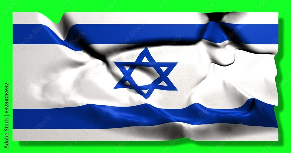 Green screen hiper realistic loop of Israel flag waving in the wind jewish israeli flag fluttering with highly detailed fabric texture high resolution  animation 3d                               