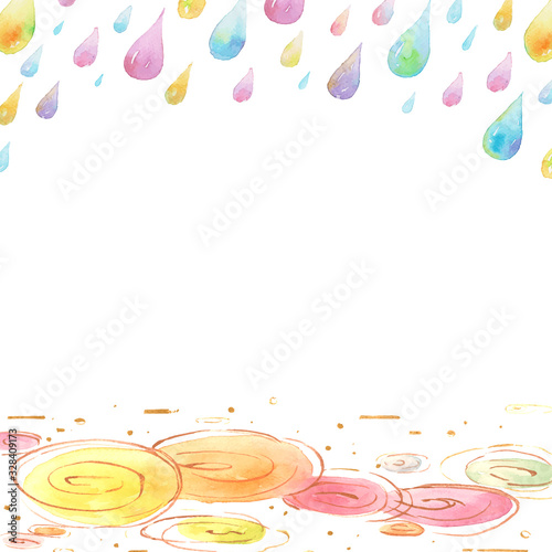 Abstract Colorful drop of water and water ripple frame watercolor on white background. Vector illustratin.