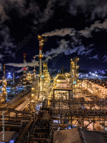 oil refinery at night