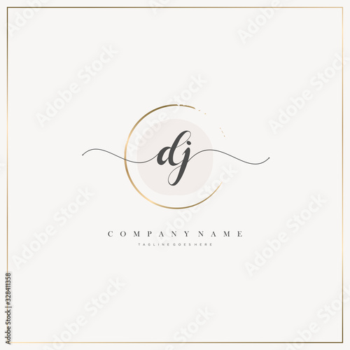 DJ Initial Letter handwriting logo hand drawn template vector, logo for beauty, cosmetics, wedding, fashion and business