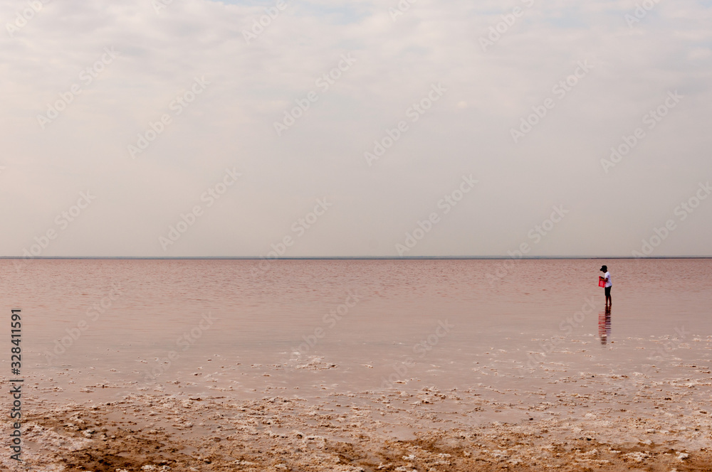 A boy collects salt on the Sasyk-Sivash lake.