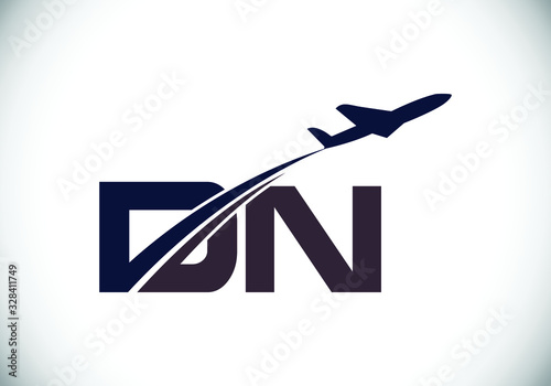 Initial Letter D and N with Aviation Logo Design, Air, Airline, Airplane and Travel Logo template.