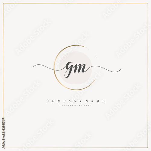 GM Initial Letter handwriting logo hand drawn template vector, logo for beauty, cosmetics, wedding, fashion and business photo