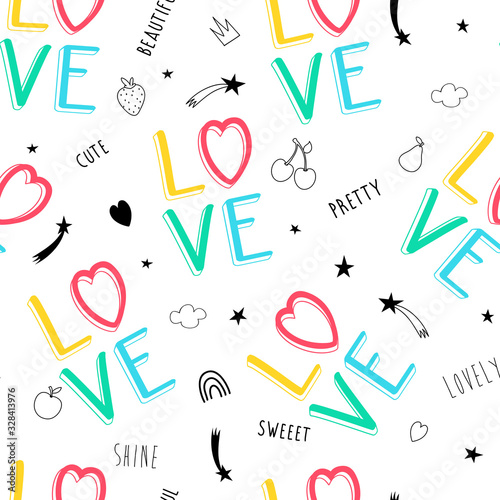 Hand drawn slogan pattern seamless. Doodle illustration. Vector illustration. 