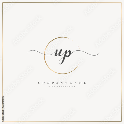 UP Initial Letter handwriting logo hand drawn template vector, logo for beauty, cosmetics, wedding, fashion and business