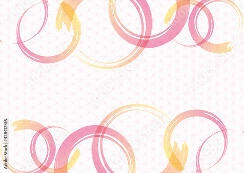 和柄と円 背景 麻の葉 ピンク