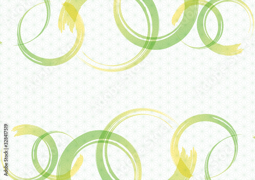 和柄と円 背景 麻の葉 黄緑