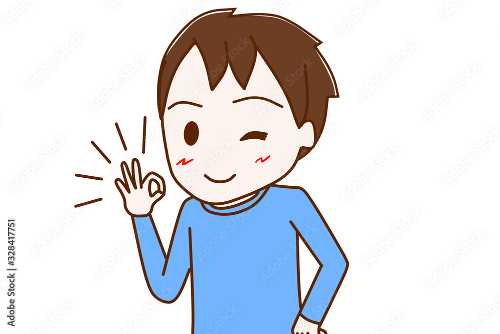 バッチリの手をする少年