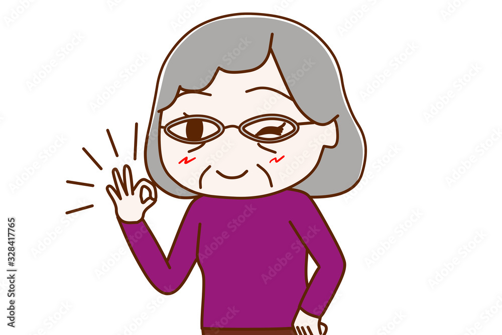バッチリの手をする高齢の女性