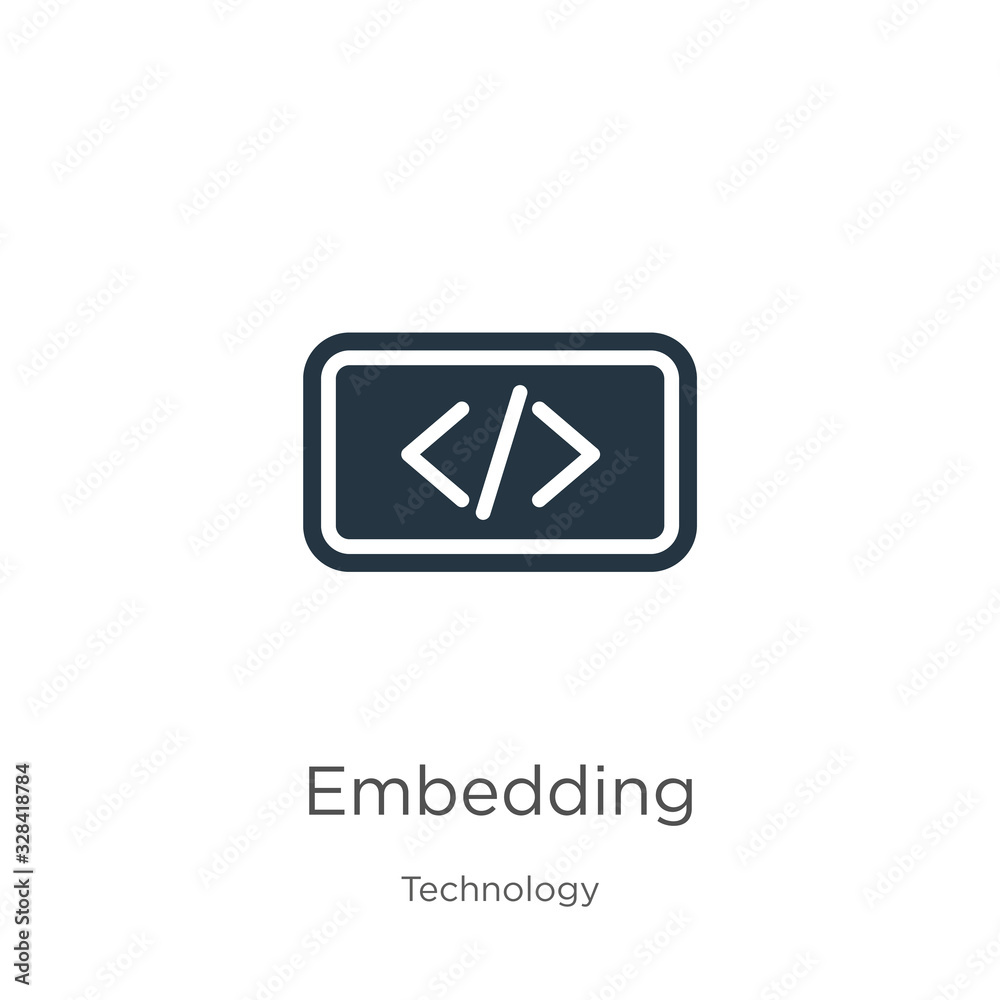 Embedding icon vector. Trendy flat embedding icon from technology collection isolated on white background. Vector illustration can be used for web and mobile graphic design, logo, eps10 Embedding icon vector. Trendy flat embedding icon from technology collection isolated on white background. Vector illustration can be used for web and mobile graphic design, logo, eps10