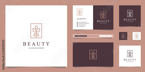 elegant abstract flowers inspiring beauty, yoga and spa. logo design and business card