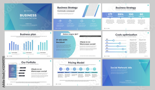Blue presentation templates elements on a white background. Vector infographics. Use in Presentation, flyer and leaflet, corporate report, marketing, advertising, annual report, banner. photo