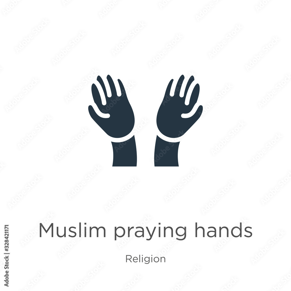 Muslim praying hands icon vector. Trendy flat muslim praying hands icon from religion collection isolated on white background. Vector illustration can be used for web and mobile graphic design, logo, Muslim praying hands icon vector. Trendy flat muslim praying hands icon from religion collection isolated on white background. Vector illustration can be used for web and mobile graphic design, logo,
