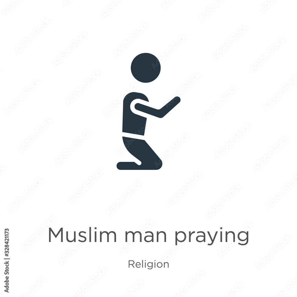 Muslim man praying icon vector. Trendy flat muslim man praying icon from religion collection isolated on white background. Vector illustration can be used for web and mobile graphic design, logo, Muslim man praying icon vector. Trendy flat muslim man praying icon from religion collection isolated on white background. Vector illustration can be used for web and mobile graphic design, logo,