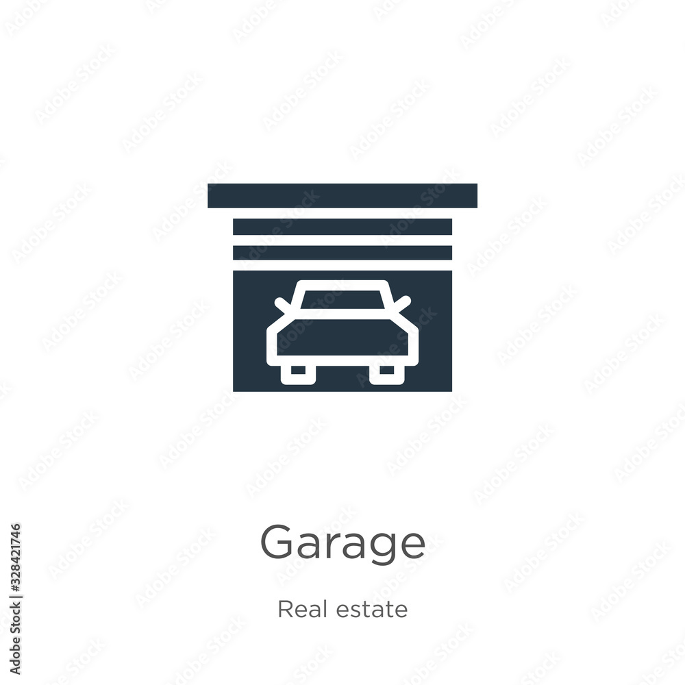 Garage icon vector. Trendy flat garage icon from real estate collection isolated on white background. Vector illustration can be used for web and mobile graphic design, logo, eps10 Garage icon vector. Trendy flat garage icon from real estate collection isolated on white background. Vector illustration can be used for web and mobile graphic design, logo, eps10