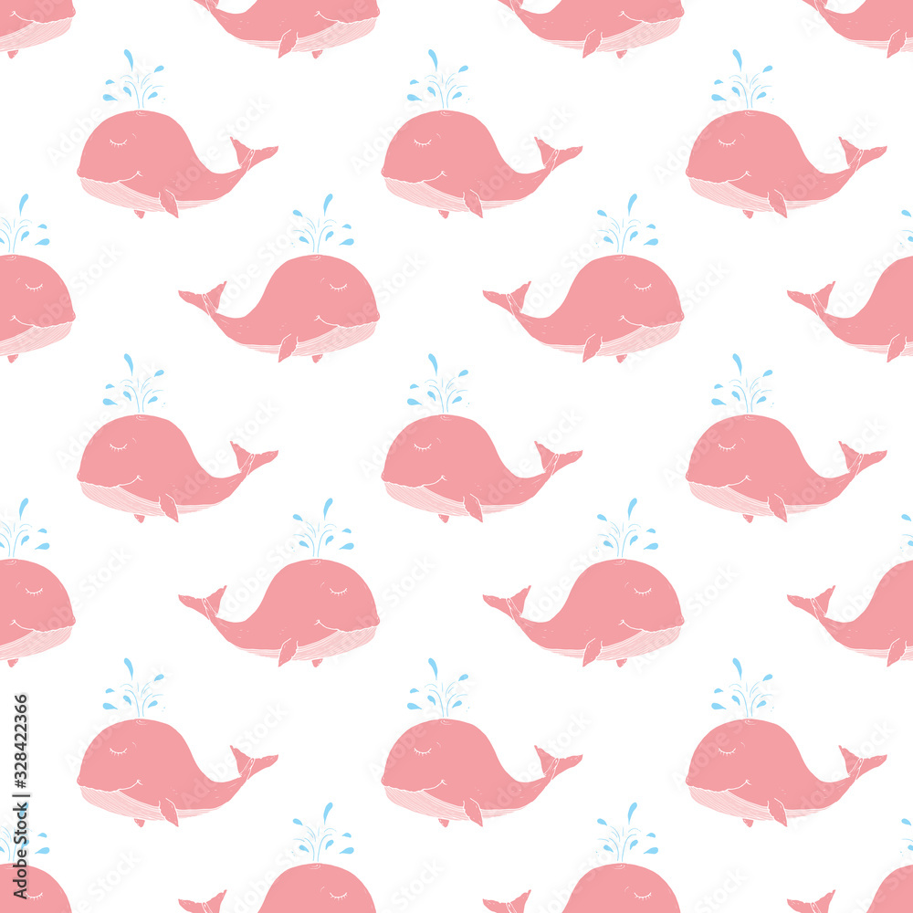 Cute Whale Seamless Pattern Cartoon Hand Drawn Animal Doodles Vector Illustration Background Cute Whale Seamless Pattern Cartoon Hand Drawn Animal Doodles Vector Illustration Background