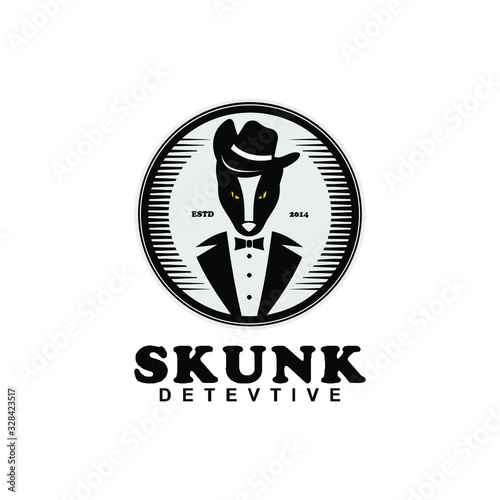 skunk detective with hat and tuxedo vector logo
