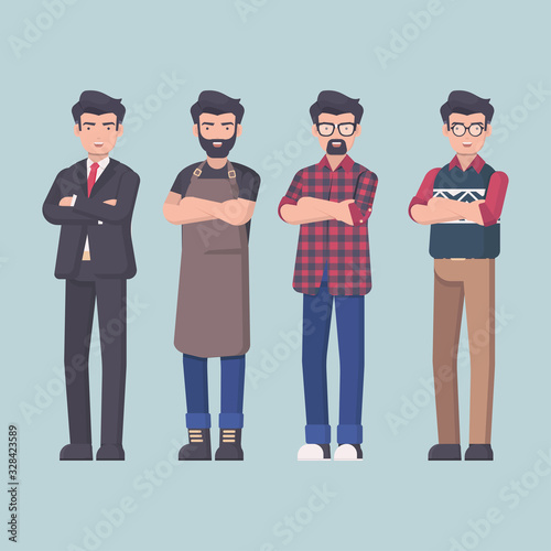 set of man standing with hand folded