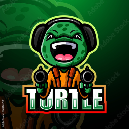 Shooter turtle mascot esport logo design