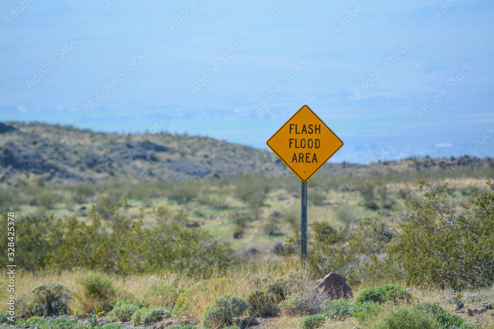 Flash Flood Area Sign in the Sonoran Desert, Arizona USA 
