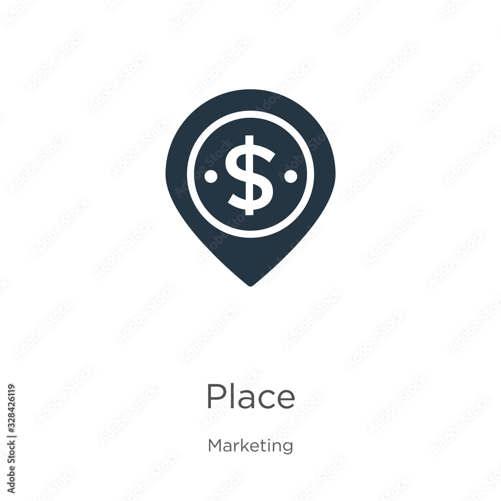 Place icon vector. Trendy flat place icon from marketing collection isolated on white background. Vector illustration can be used for web and mobile graphic design, logo, eps10 Place icon vector. Trendy flat place icon from marketing collection isolated on white background. Vector illustration can be used for web and mobile graphic design, logo, eps10