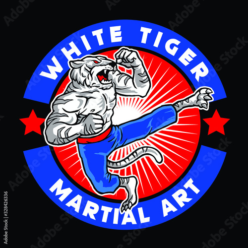 White Tiger Martial Art Mascot Logo