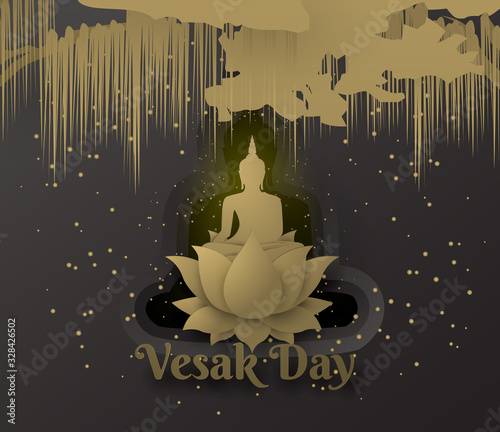 buddha on lotus Happy vesak day on layers black background