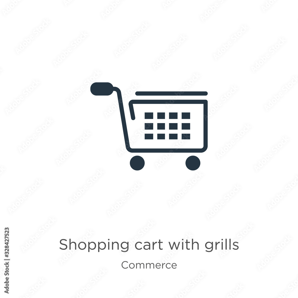 Shopping cart with grills icon vector. Trendy flat shopping cart with grills icon from commerce collection isolated on white background. Vector illustration can be used for web and mobile graphic Shopping cart with grills icon vector. Trendy flat shopping cart with grills icon from commerce collection isolated on white background. Vector illustration can be used for web and mobile graphic