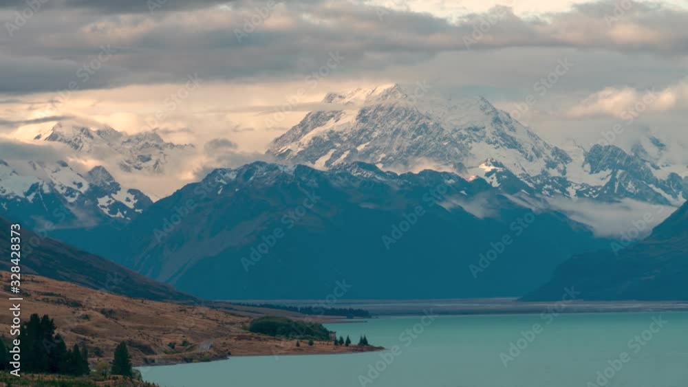 Majestic Clouds Moving during Sunset Timelapse of Mount Cook, New Zealand's Tallest Mountain Majestic Clouds Moving during Sunset Timelapse of Mount Cook, New Zealand's Tallest Mountain