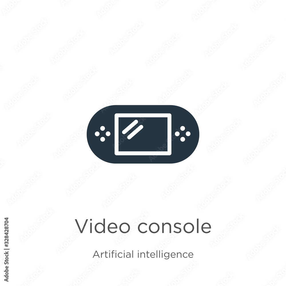 Video console icon vector. Trendy flat video console icon from augmented reality collection isolated on white background. Vector illustration can be used for web and mobile graphic design, logo, eps10 Video console icon vector. Trendy flat video console icon from augmented reality collection isolated on white background. Vector illustration can be used for web and mobile graphic design, logo, eps10