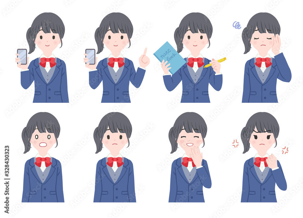 女子学生のポーズのセット 女子学生のポーズのセット