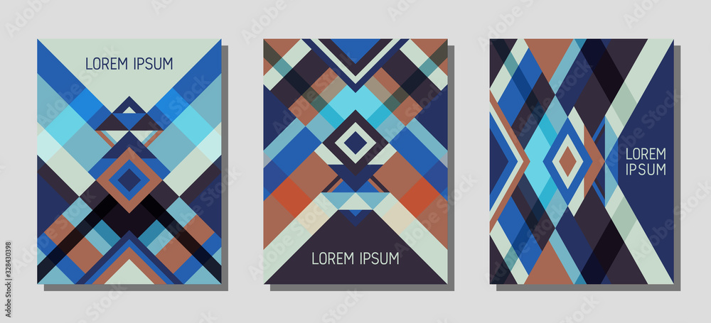 Cover page layout vector template geometric design with triangles and stripes pattern. Cover page layout vector template geometric design with triangles and stripes pattern.