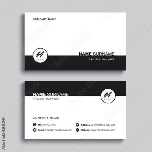 Minimal business card print template design. Black color and simple clean layout.