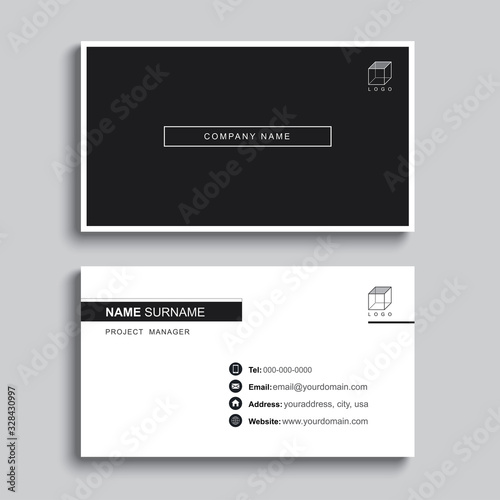 Minimal business card print template design. Black color and simple clean layout.