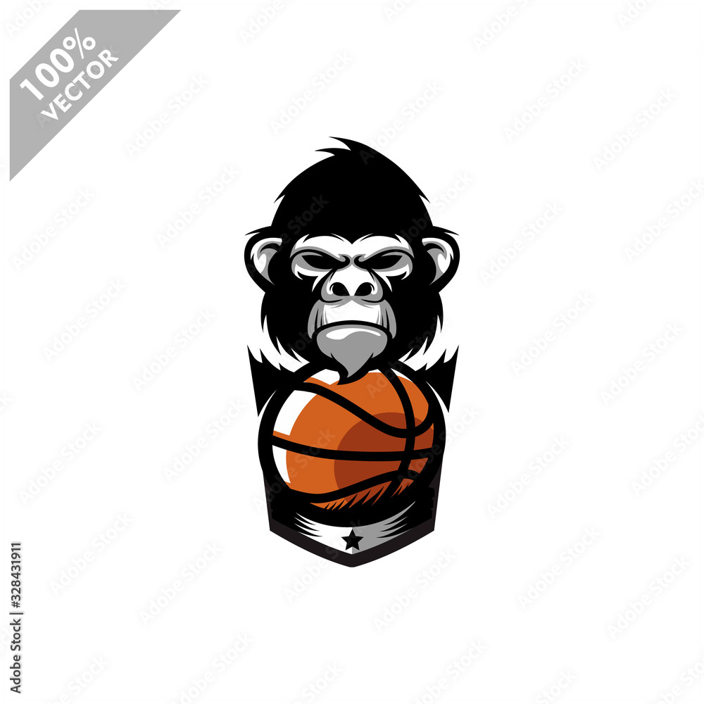 Basketball Gorilla Monkey team logo design. Scalable and editable vector.  Stock Vector | Adobe Stock