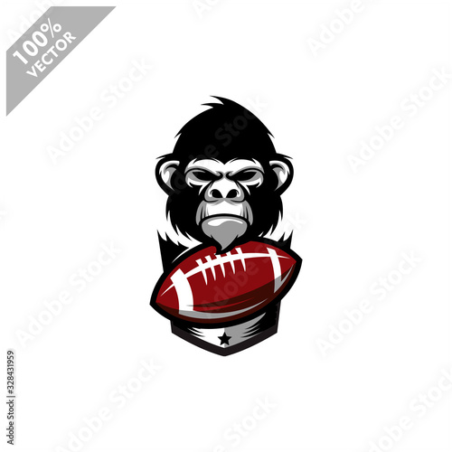 Football Gorilla Monkey team logo design. Scalable and editable vector.	