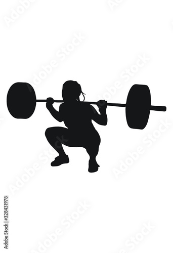 back squat woman gym barbell fitness silhouette vector